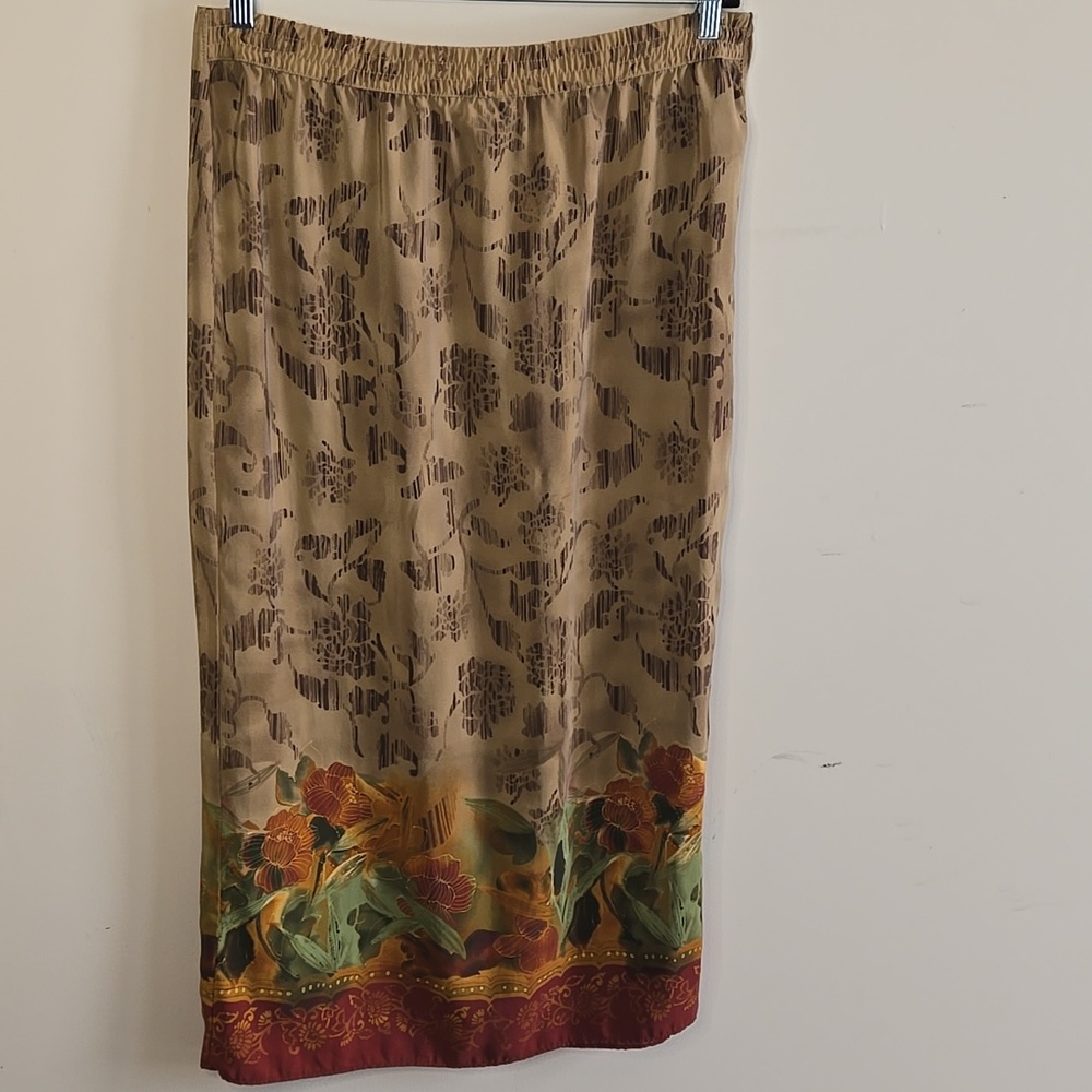 Vintage Floral Hem Maxi‎ Wrap Skirt Elastic Waist Boho Cottagecore Earthy XL - Picture 6 of 8